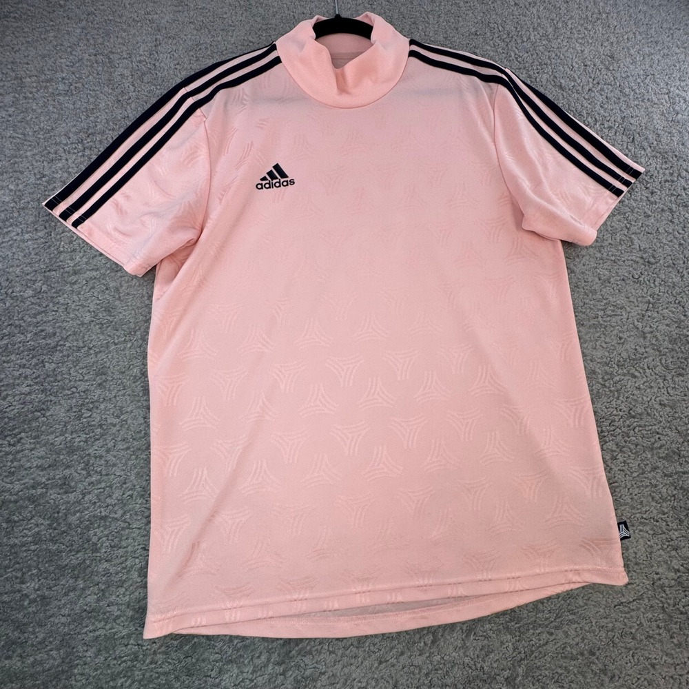 Adidas‎ Mens Climalite Mock Neck Jersey Pink Black 3-Stripes Large SEE PICS